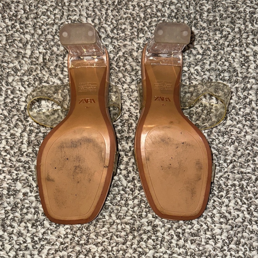 Zara Transparent and Tan Heeled Sandals - Picture 3 of 5